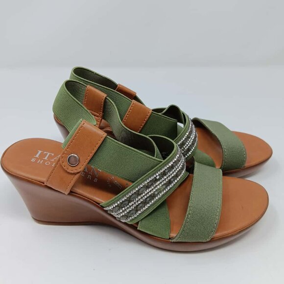 Italian Sandals for Women US7.5M Made in Italy BROWN WITH GREEN SIZE 6/5 - Picture 1 of 5